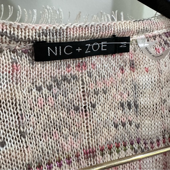 Nic + Zoe Pastel Multicolor Cardigan Sweater Linen Blend Fringe Hem NWT … - Picture 2 of 12